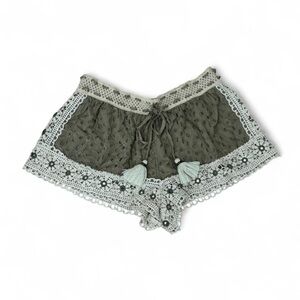 Ranees Olive Green Crochet Trim Tassel Shorts